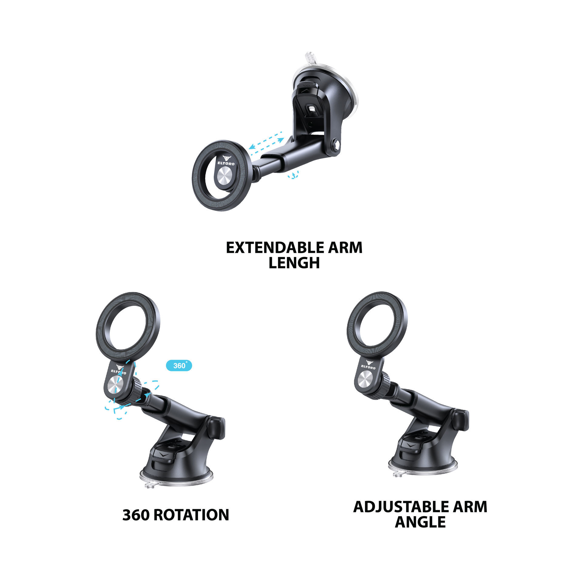 Eltoro Car Mount Telescopic Arm with MagSafe Phone Holder - Black
