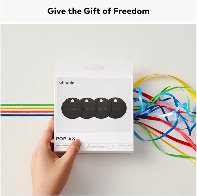 Chipolo POP 4 Pack - Tracking tag compatible with the Apple Find My or Google's Find My Device (Black)