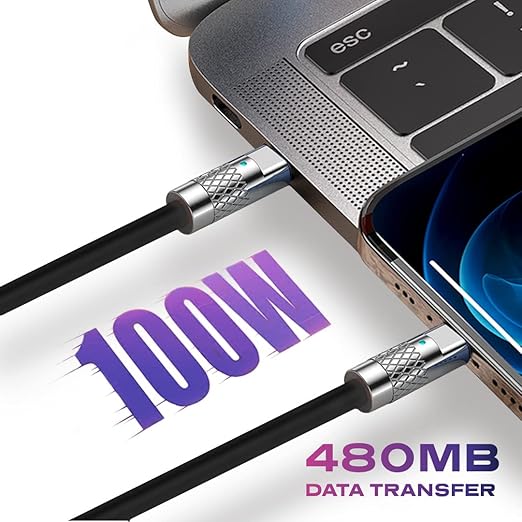 Statik TsumoCharge USB-C to USB-C Cable 100W Fast Charging - Heavy-Duty 6FT/2M Black