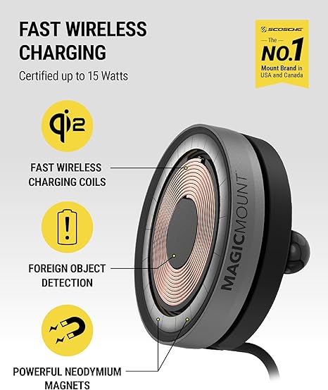 Scosche Charge Elite 3-in-1 Fast Wireless Charging Qi2 MagSafe Car Mount Charger