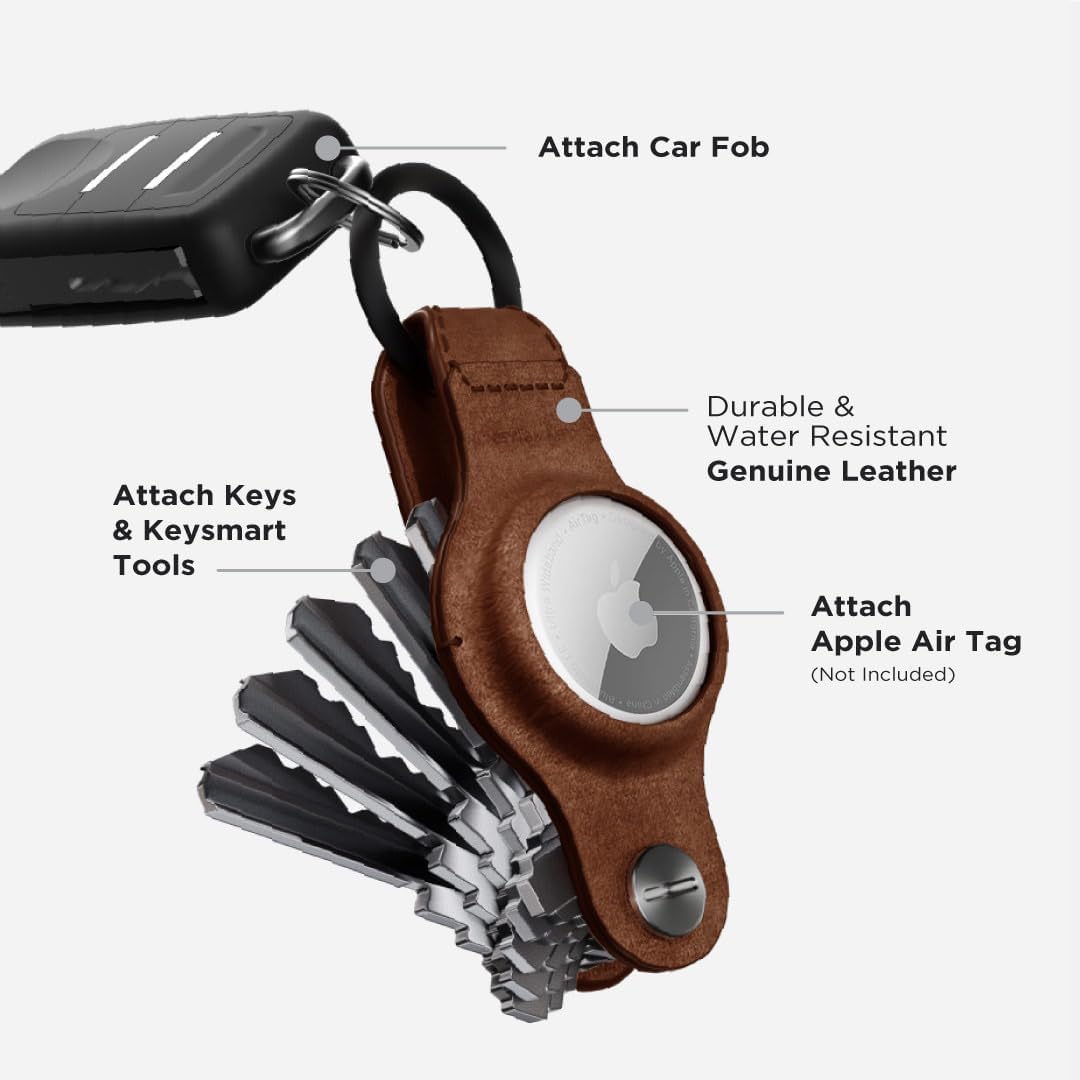 KeySmart AirTag Keychain Key Holder - Brown Leather