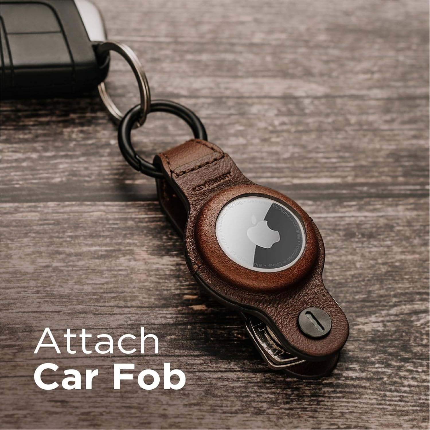 KeySmart AirTag Keychain Key Holder - Brown Leather