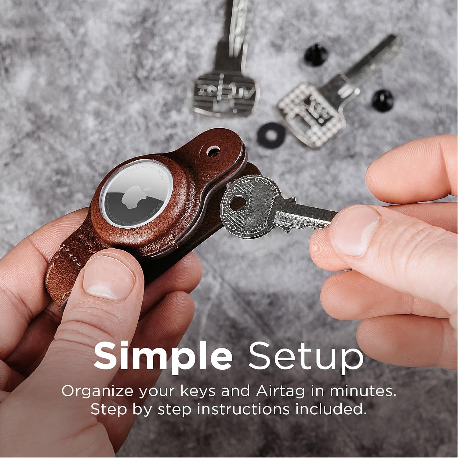 KeySmart AirTag Keychain Key Holder - Brown Leather