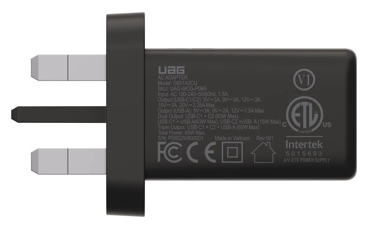 UAG Wall Charger SRGE 65W 3Port UK Black
