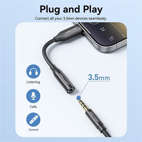 Vention USB-C Male to 3.5MM Earphone Jack with DAC Adapter 0.1M