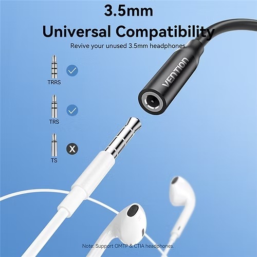 Vention USB-C Male to 3.5MM Earphone Jack with DAC Adapter 0.1M