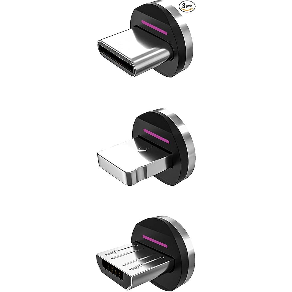 Statik Magnetic Tips for Magnetic Charge Cables, 3-Pack (1x Lightning, 1x USB-C, 1x Micro-USB)
