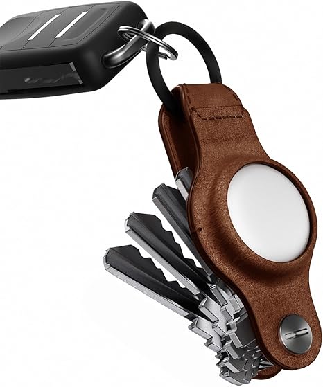 KeySmart AirTag Keychain Key Holder - Brown Leather